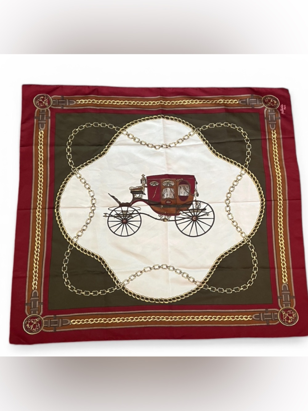 Patricia Paris Vintage Carriage scarf  in Burgundy, Olive & Cream